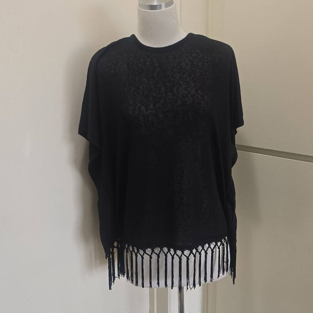 Esperanza New York Blk Fringed Semi Sheer Knit Top, NWT, M
